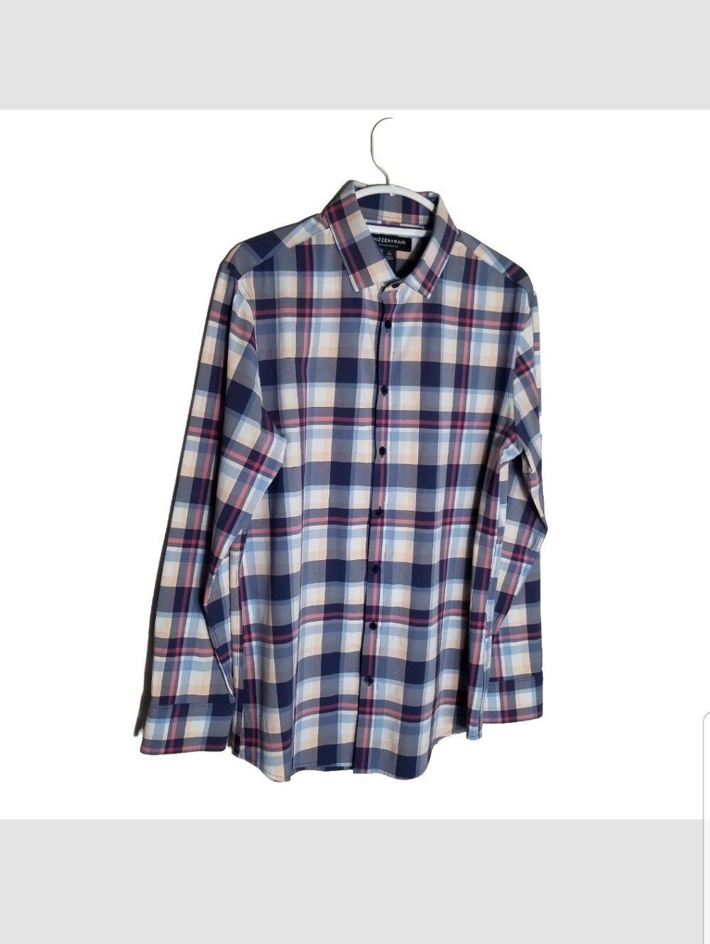 Mizzen + Main Trim Fit Shirt Men's Large Button Up Long Sleeve Blue Pink Stretch